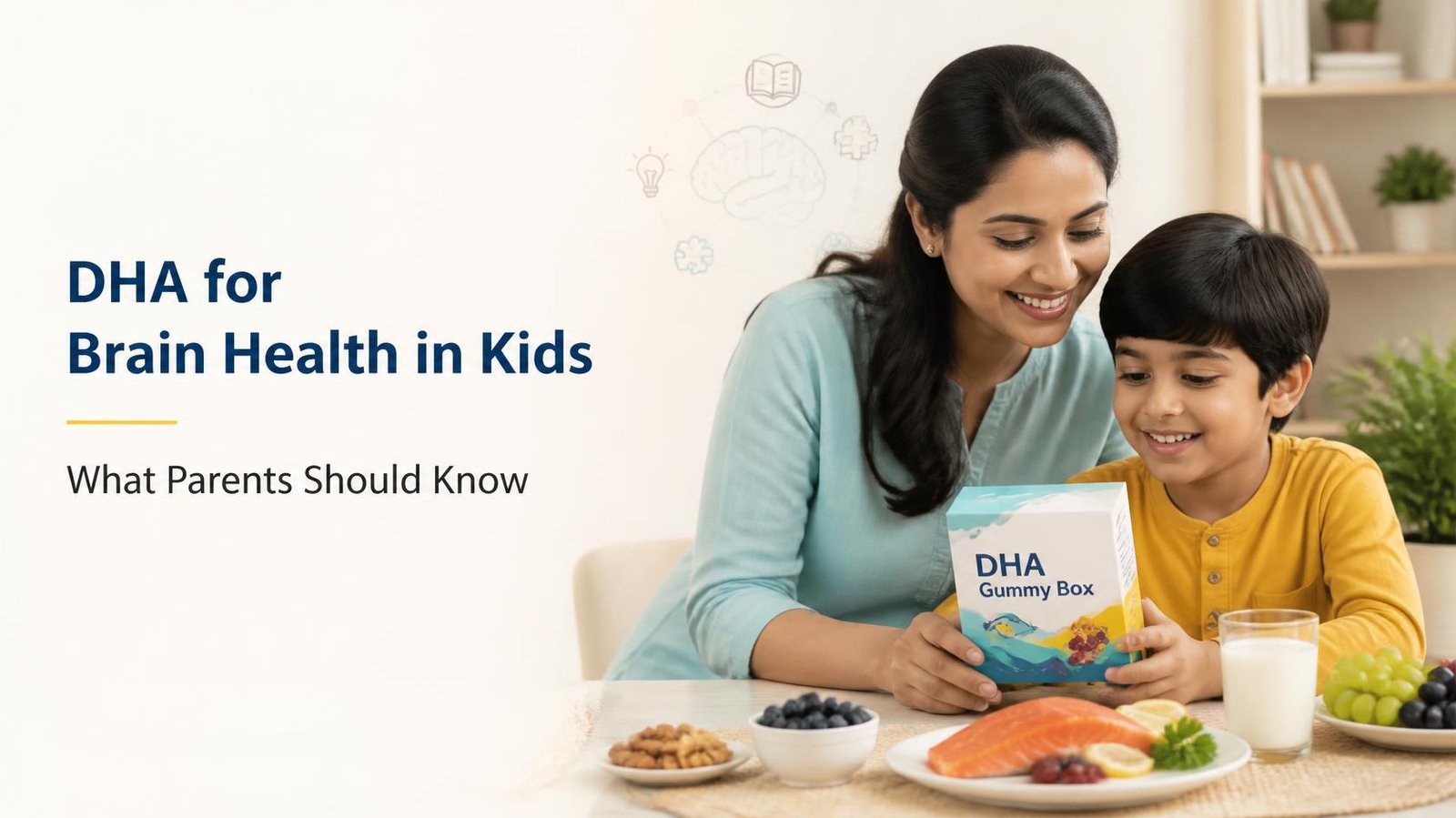 Parent and child learning about DHA for brain health and children's nutrition