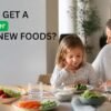 Mother encouraging a picky eater to explore new healthy foods during a family meal