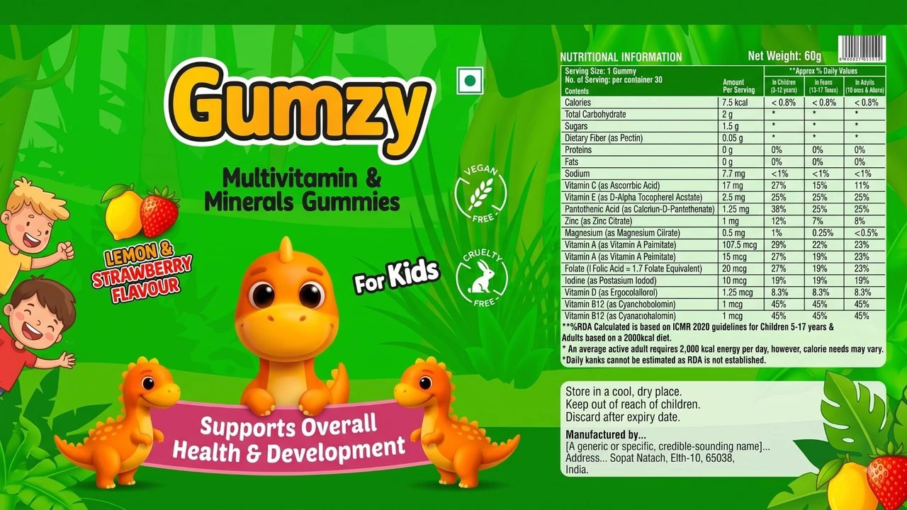 Choosing Gumzy multivitamin gummies for kids by checking the nutrition label.