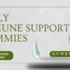 Gumzy daily immune support gummies banner, featuring an orange fruit illustration with "Boost your immunity" text and a "Complete Guide for Parents" prompt.