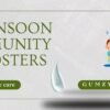 Gumzy monsoon immunity boosters banner, featuring an illustration of a child with a yellow umbrella in the rain and a "how to take care" prompt.