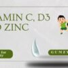 Gumzy banner highlighting Vitamin C, D3, and Zinc, featuring an illustration of active, happy children and a "Nutrition for Immunity" prompt.